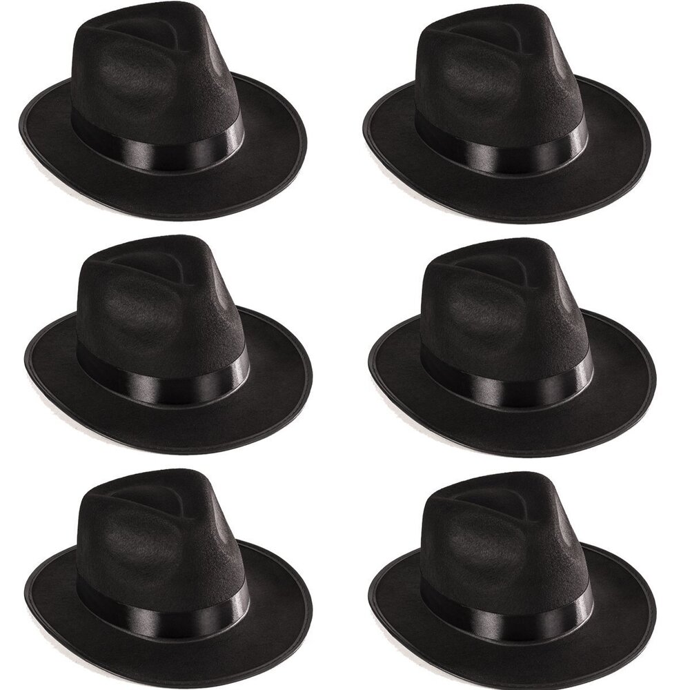 1363 Black Fedora Gangster Hat Costume Accessory - Pack of 6